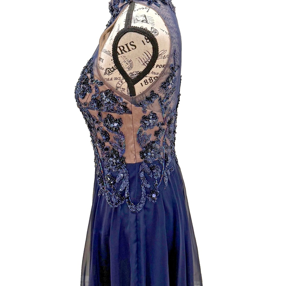 Vintage Dave & Johnny Women's Beaded Tea Length Evening Gown Blue Size 3/4 - Picture 7 of 10